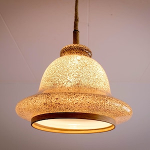 Large 1960&#39;s, Doria Leuchten, Heavy Glass Pendant, thick glass, rope cord, purple, brown, glass
