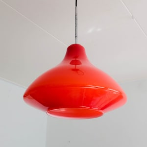 1960er Orange-Rot-Glas-Anhänger, Pendel-Deckenleuchte, Lampenschirmglas, Opalglas-Pendelleuchte