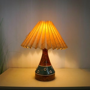 Vintage 60s Danish Ceramic Table Lamp, Mid Century Modern, brown blue white black base , cream white vintage lampshade