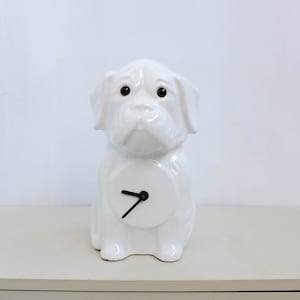 1970s Ceramic Table Clock, Vintage Dutch clock with a new timer, Dog, white