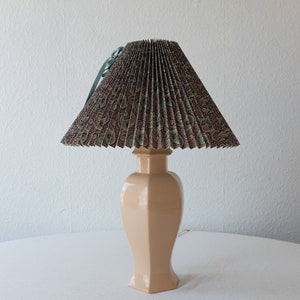 Vintage 80s Dutch Ceramic Table Lamp,Mid Century Modern, beige base , beige violett and green pleated lampshade