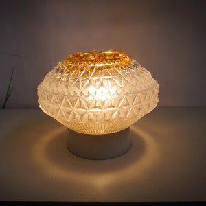 Art Deco White Amber Glass Ceiling Lamp, white glass globe, Midcentury Light Globe, Milk Glass Shade, Pressed Glass Ceiling Light