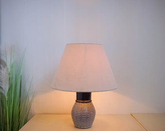 Large Vintage 60s Ceramic Table Lamp, Mid Century Modern, blue white base, white modern lampshade