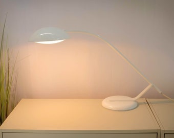 1980s Large Minimalist Design Table lamp, Made In Holland, Mid century modern, Desk lamp, white metal frame, Task lamp