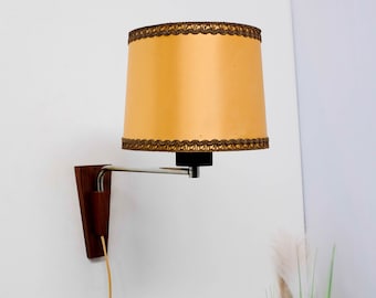 Mid Century Wall Mount Arm Lamp, Danish Modern Lighting, 1960s German, Danish, Dutch, wall lamp midcentury, yellow vintage lampshade