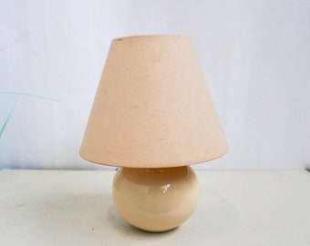 Vintage 80s Ceramic Table Lamp, Mid Century Modern, beige base , beige vintage lampshade