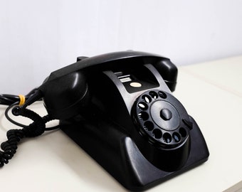 1960s, Vintage black dial phone, rotary dial phone, black bakelite