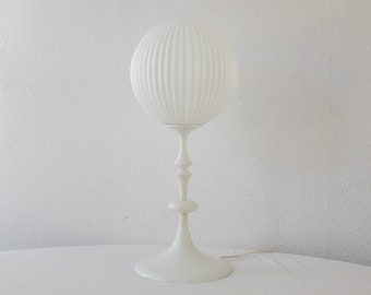 1960s Temde Leuchten Tulip Table Lamp, pleated milk glass globe, made in Switserland, Max Bill Style