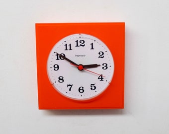 1980s Inproco Vintage orange wall clock with a timer by Quartz in plastic, germany