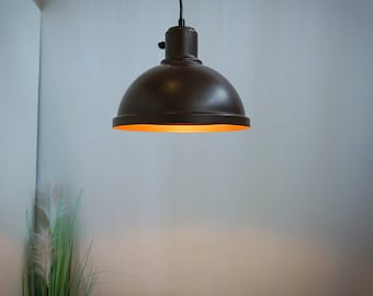 1960s Dutch Design, Minimalist Lamp, Modern MidCentury, Dutch Design, Ceiling light , brown aluminum pendant, metal