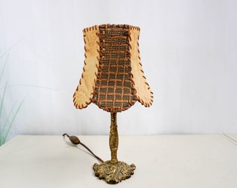 French Art Nouveau Table Lamp with vintage lampshade and beautifully crafted bronze/brass Base. France 1950s.