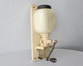Antique German wall coffee grinder - ceramic white blue and black wall-mounted coffee mill - early century, rustic look