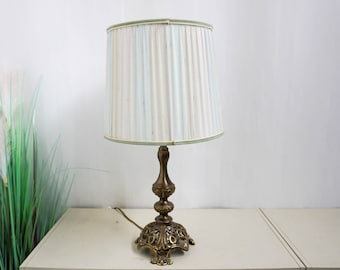 Large French Art Nouveau Table Lamp with vintage lampshade and beautifully crafted bronze/brass Base. France 1950s.