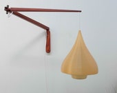Large 1950s Rotaflex, Luxus, Teak Fishing Rod, Arc Wall Lamp, Light Pendant, Articulate Wall Mount Reading Lamp, Uno and Osten Kristiansson