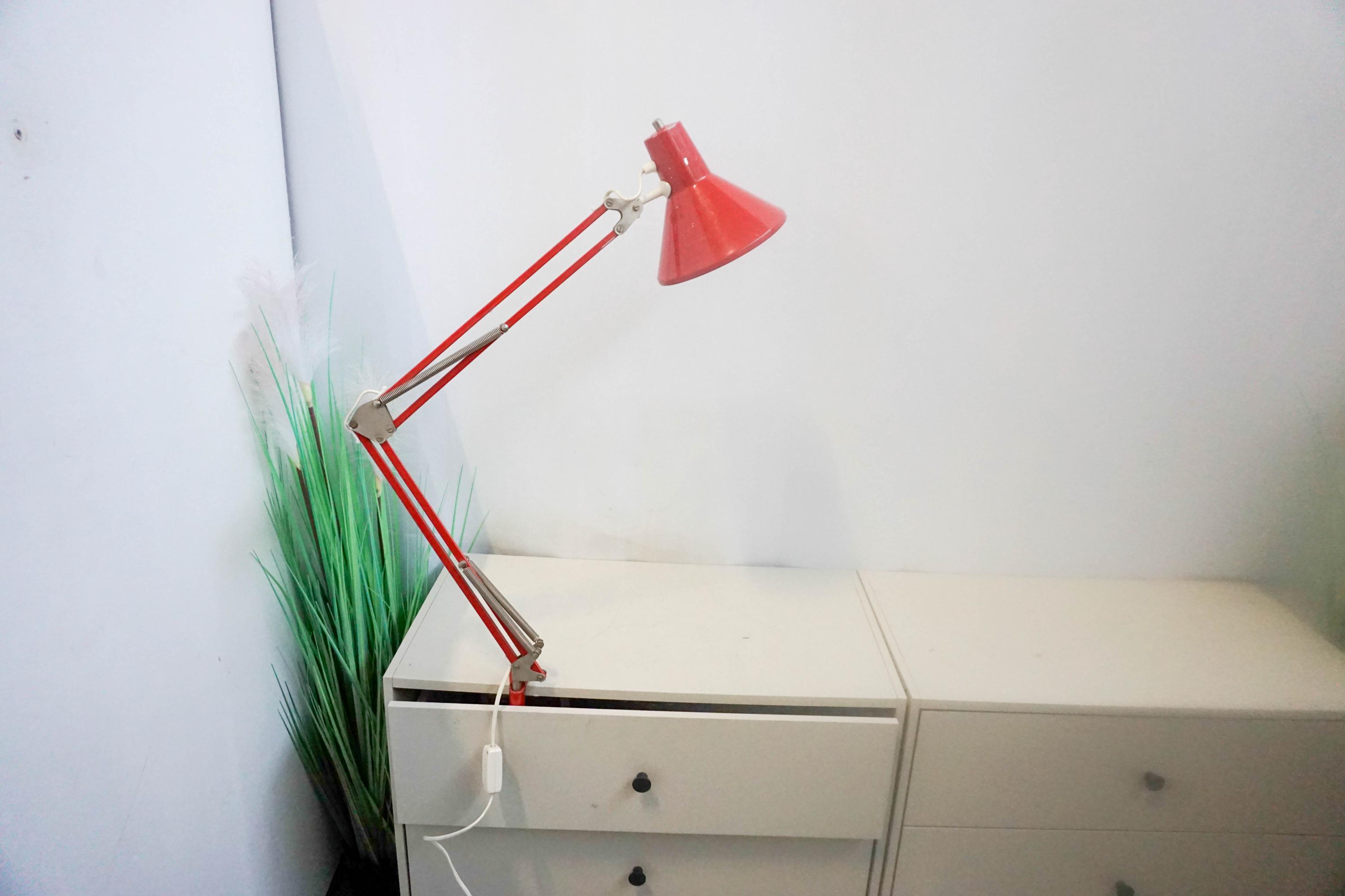 1960s Denmark Mid Century Red Architect Lamp, Vintage Desk Lamp