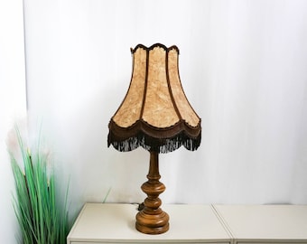 Large 1960s Oak Wood table Lamp, Very Rare Vintage table lamp 60s, table lamp, dutch design, vintage lampshade