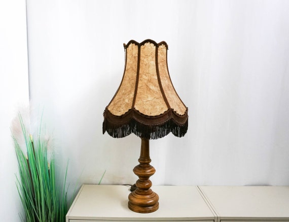 Large 1960s Oak Wood table Lamp, Very Rare Vintage table lamp 60s, table lamp, dutch design, vintage lampshade