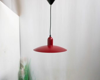 1980s Minimalist burgundy red White ceiling lamp, red and White Vintage Pendant, Hanging Lamp, Danish Design, memphis style