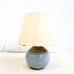 Vintage 1960s Dutch Ceramic Table Lamp, Mid Century Modern, gray blue base, cream white vintage lampshade