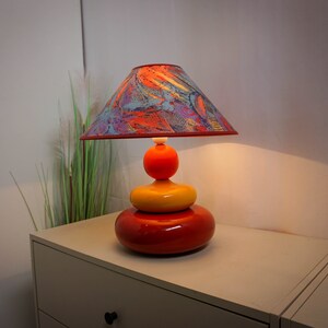 1990s Albret ceramic table lamp, made in France, red, yellow, orange, blue image 7