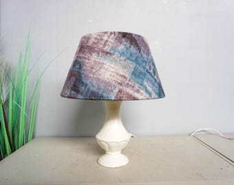 A Vintage 80s Dutch Ceramic Table Lamps, Mid Century Modern, cream white base , blue and white vintage lampshade