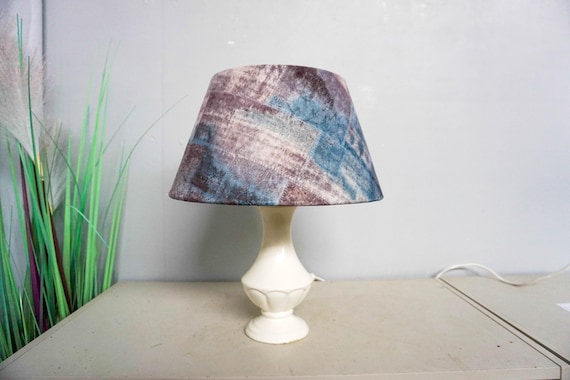 A Vintage 80s Dutch Ceramic Table Lamps, Mid Century Modern, cream white base , blue and white vintage lampshade