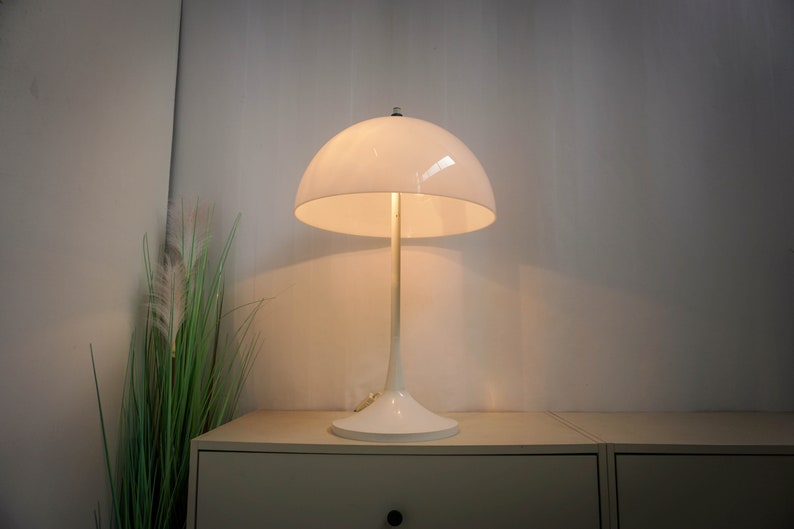 Large Hala Zeist Vintage Mushroom Lamp, Desk Light, Table lamp, white Shade, Dutch design, mid century 1970s zdjęcie 2