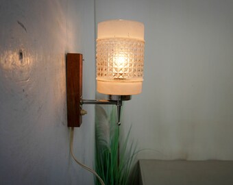 Teak Wooden Wall Lamp, Very Rare Vintage wall mounted lamp 60s, wall lamp,danish design, frosted glass, white glass