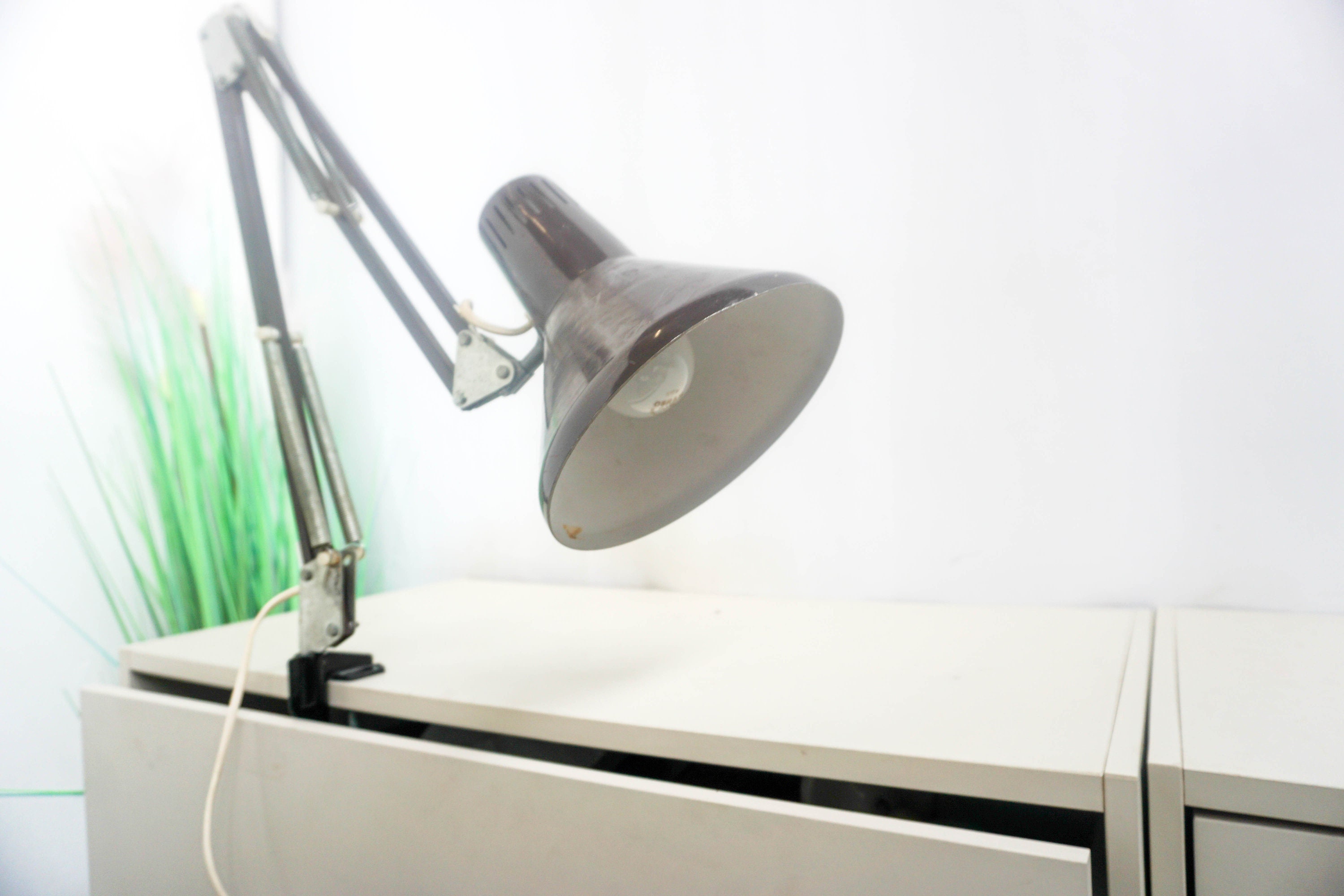 1960s Denmark Mid Century Brown Architect Lamp, Vintage Desk Lamp