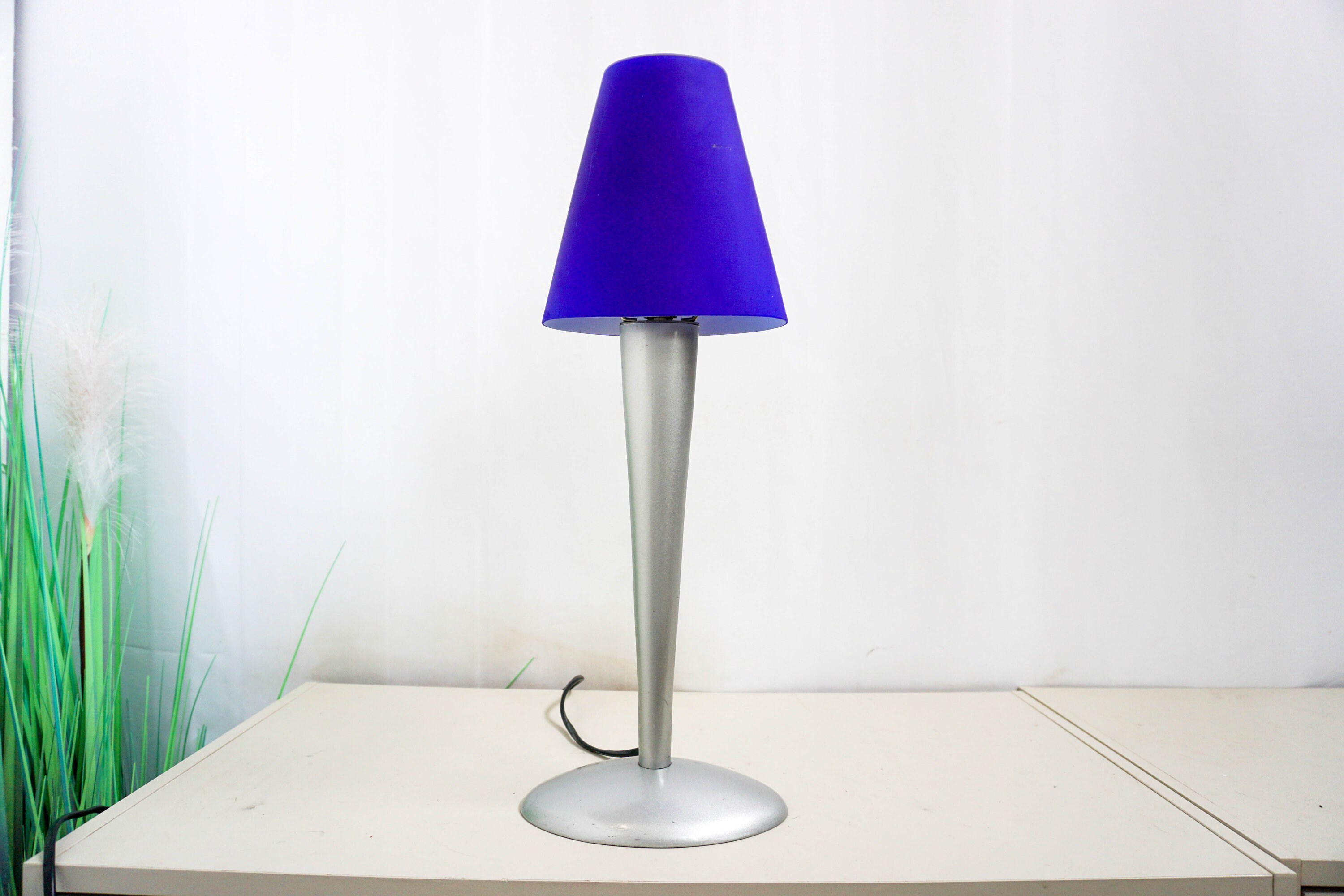 Vintage Ikea Lamp Model Kvartett, Cobalt Blue Glass, Silver Metal