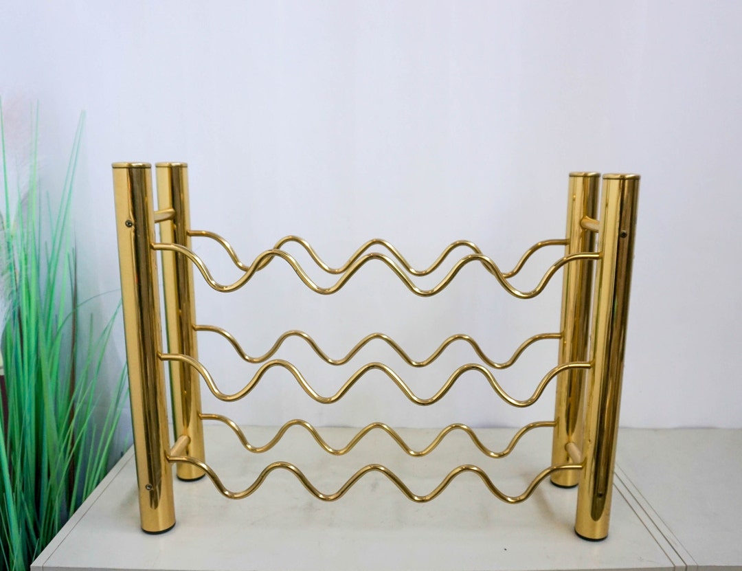 Vintage Brass Wine Rack, Seven Bottle Wine Rack, Faux Bamboo Brass Wine