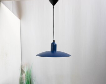 1980s Minimalist dark blue White ceiling lamp, blue and White Vintage Pendant, Hanging Lamp, Danish Design, memphis style