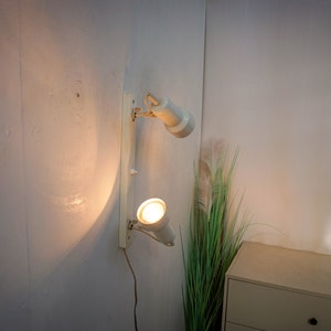 1960s White double spot lamp on rail, Dutch Design, Wall lamp, Ceiling light