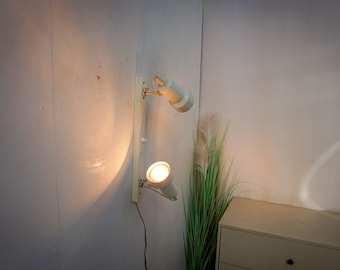 1960s White double spot lamp on rail, Dutch Design, Wall lamp, Ceiling light