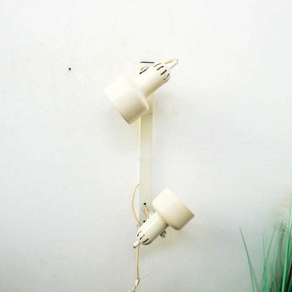 1960s Hema, White double spot lamp on rail, Dutch Design, Wall lamp, Ceiling light