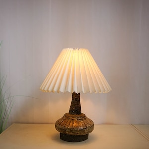 Vintage 60s Danish Ceramic Table Lamp, Mid Century Modern, brown gray base , white pleated vintage lampshade