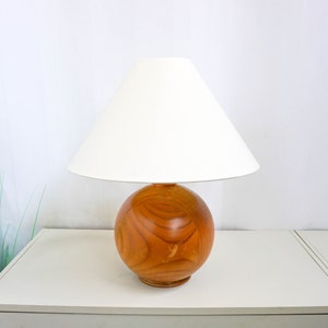 Vintage 80s Ikea Oak Table Lamp, Mid Century Modern, solid oak wood base, white modern lampshade