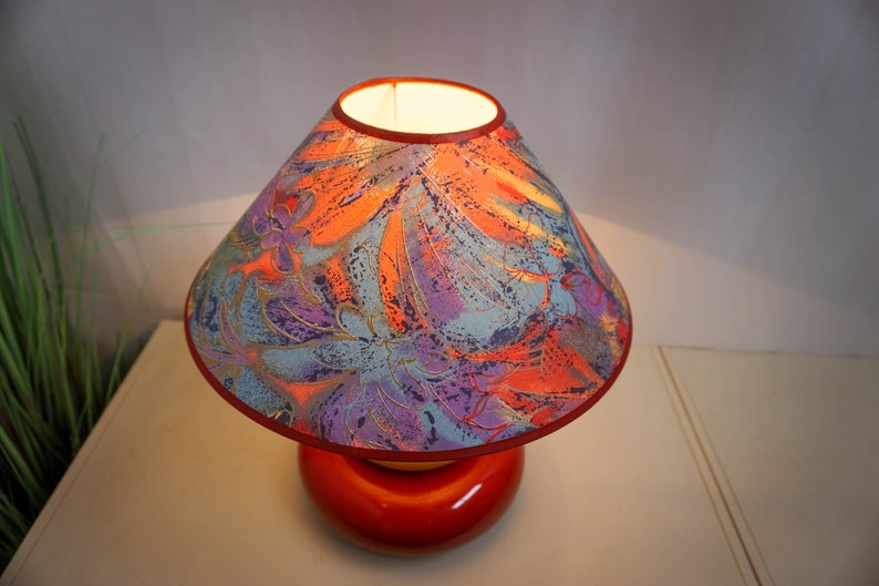 1990s Albret ceramic table lamp, made in France, red, yellow, orange, blue image 9
