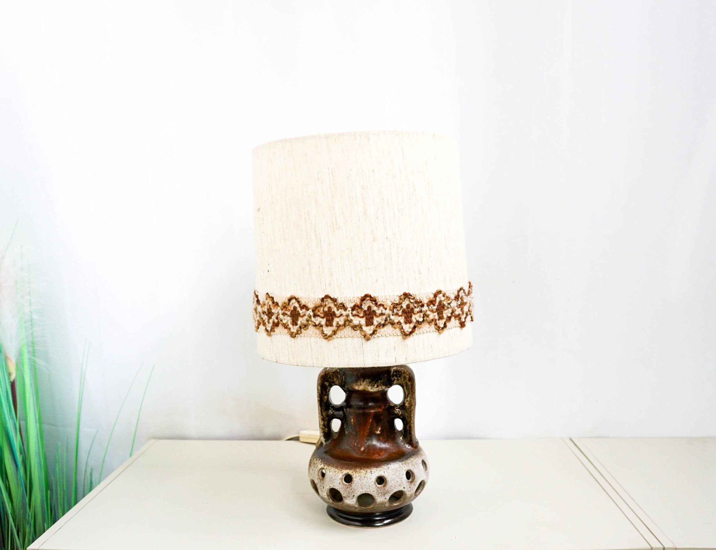 West Germany 70s Ceramic Table Lamp,Mid Century Modern, grey and 