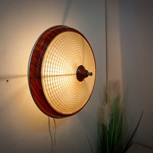 1960s Germany, Space age Design, Vintage Ceiling Lamp, German Design, cream wood look plastic, glass look plastic, reversed umbrella