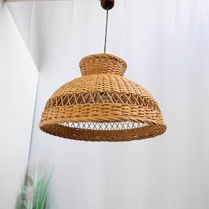 1960s , German pendant, Vintage Pendant Lamp, rattan, handmade, Mid Century Modern