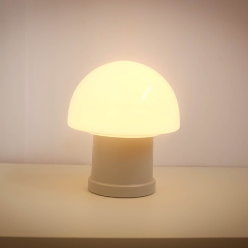 Vintage Mushroom Lamp, made in Holland, Desk Light, Table shops lamp, white glass Shade, grey plastic, Dutch design, mid century 1970s