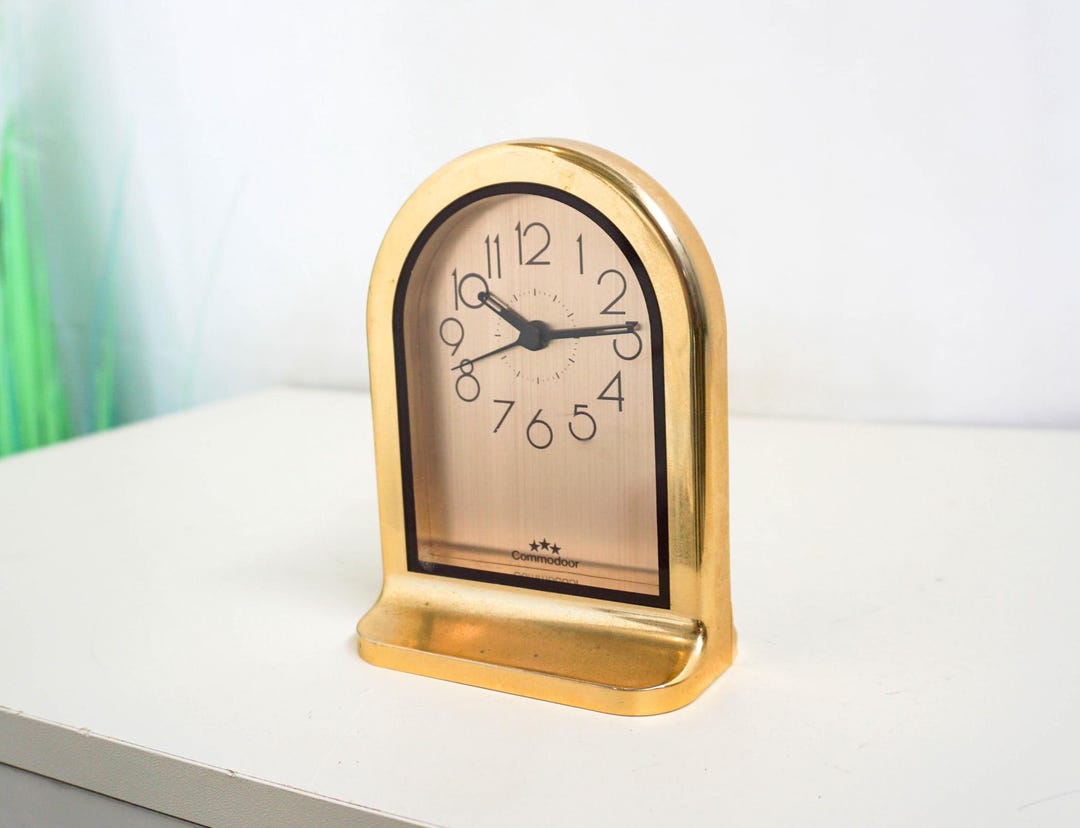1990s Commodoor Clock, Quartz, Battery Operated, Gold Tone, Mid Century ...