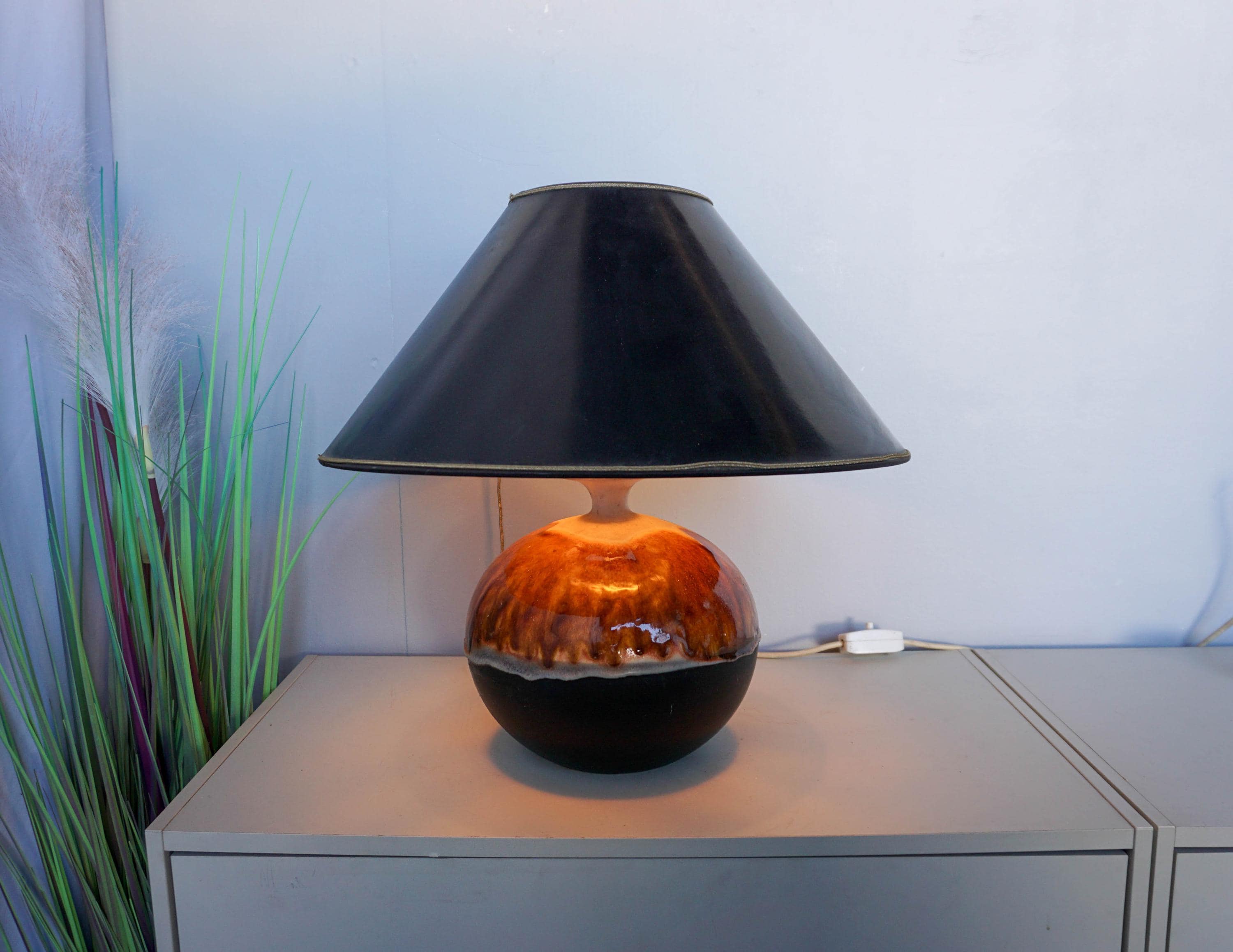 West Germany 70s Ceramic Table Lamp,mid Century Modern, Black Gray