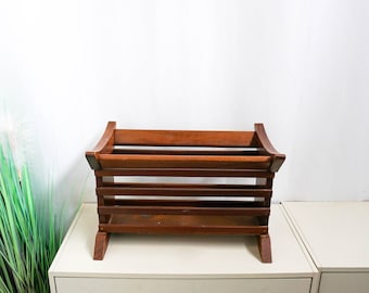 Mid century Dutch Teak Wood magazine rack, solid wood