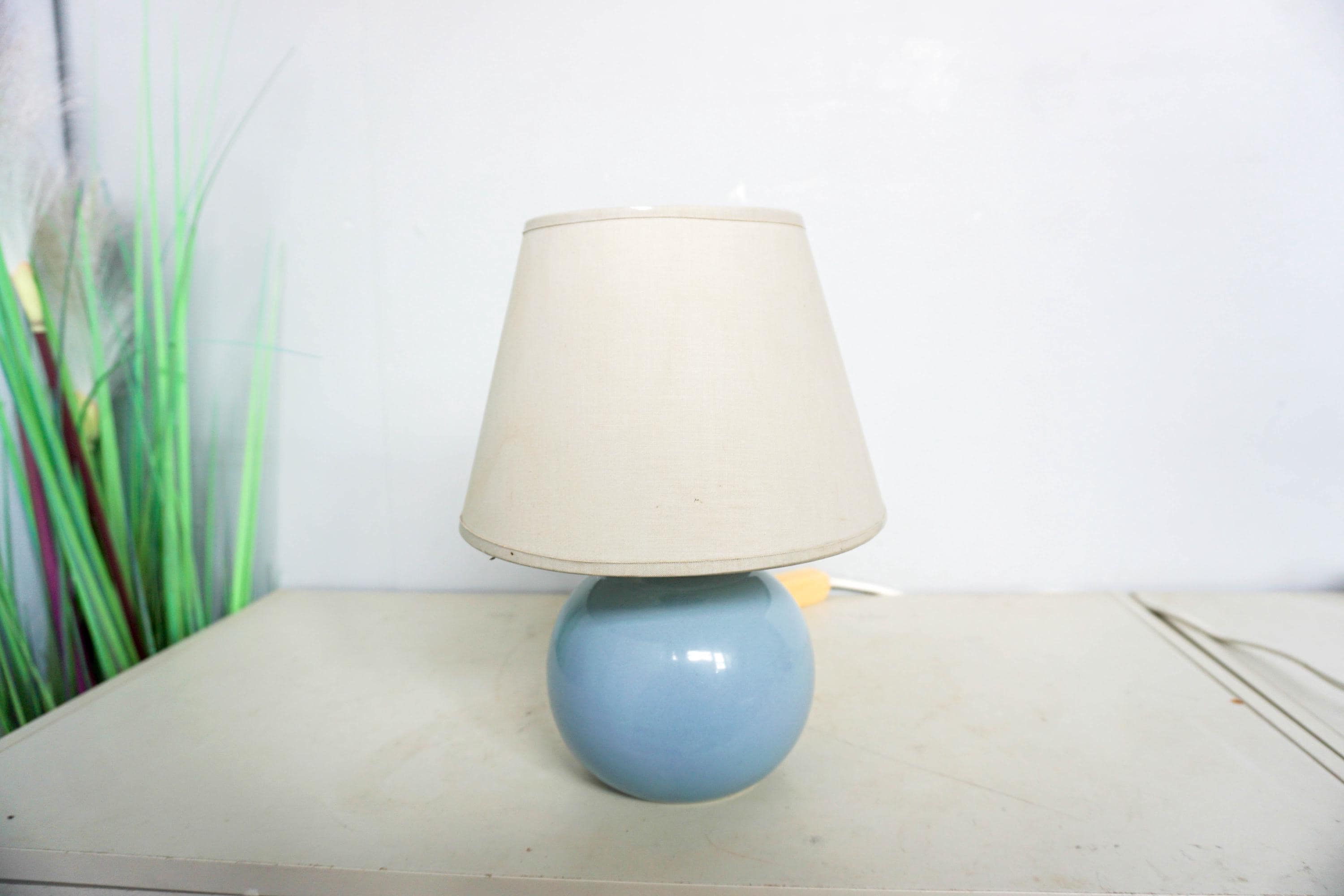 Vintage 80s Small Ceramic Table Lamp, Mid Century Modern, Blue