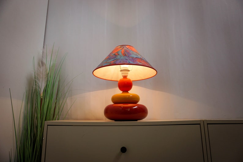1990s Albret ceramic table lamp, made in France, red, yellow, orange, blue image 8