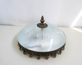 French Ceiling Lamp, Chandelier Brass Etched Glass flush mount