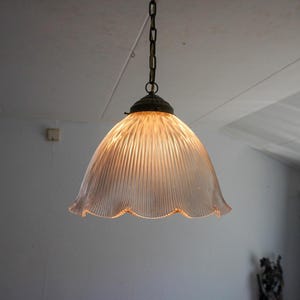1960s, Holophane Glass, Ceiling, Pendant Lamp, Art Deco