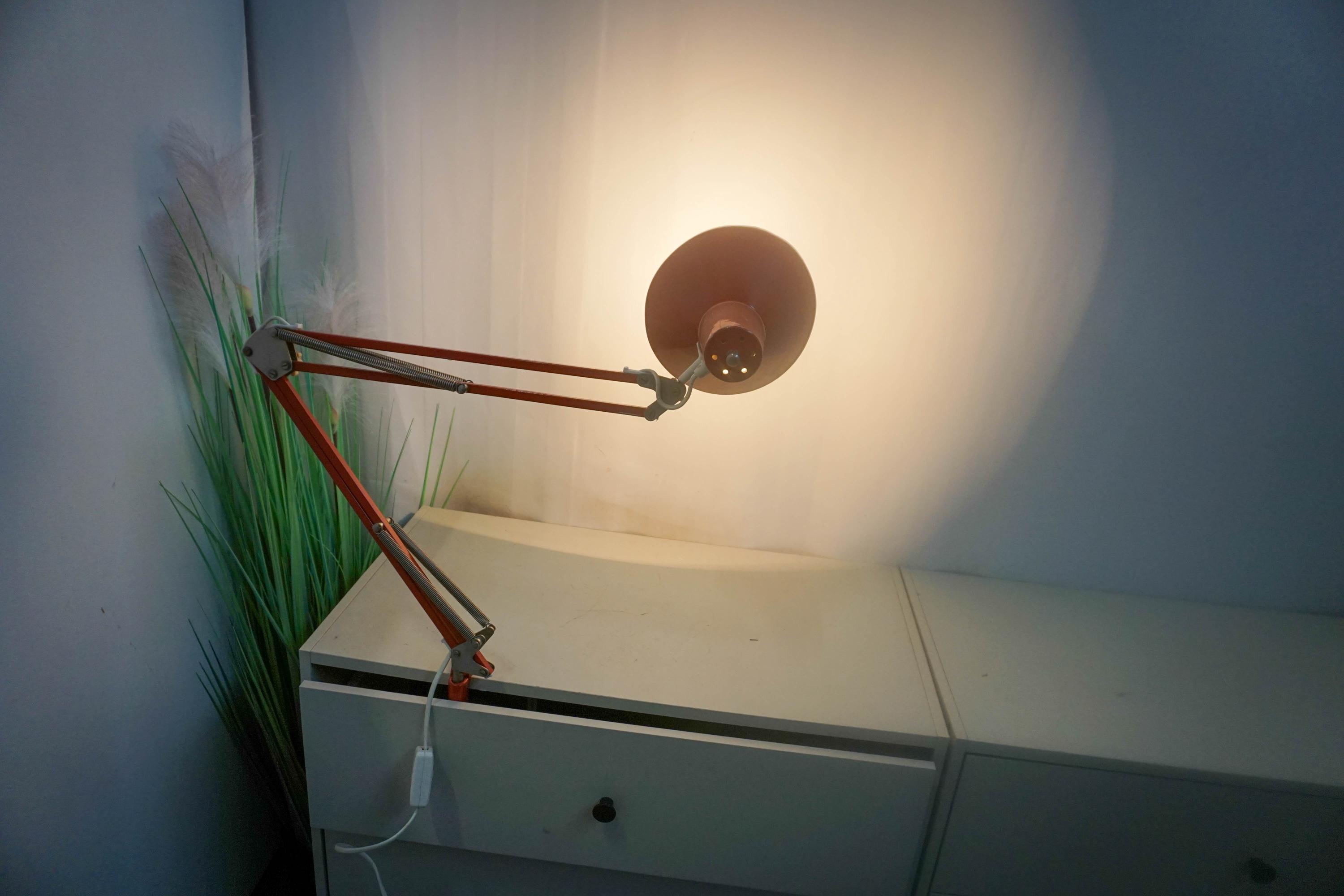1960s Denmark Mid Century Red Architect Lamp, Vintage Desk Lamp